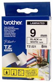 Brother TZ-221 Black / White P-touch Tape 9mm